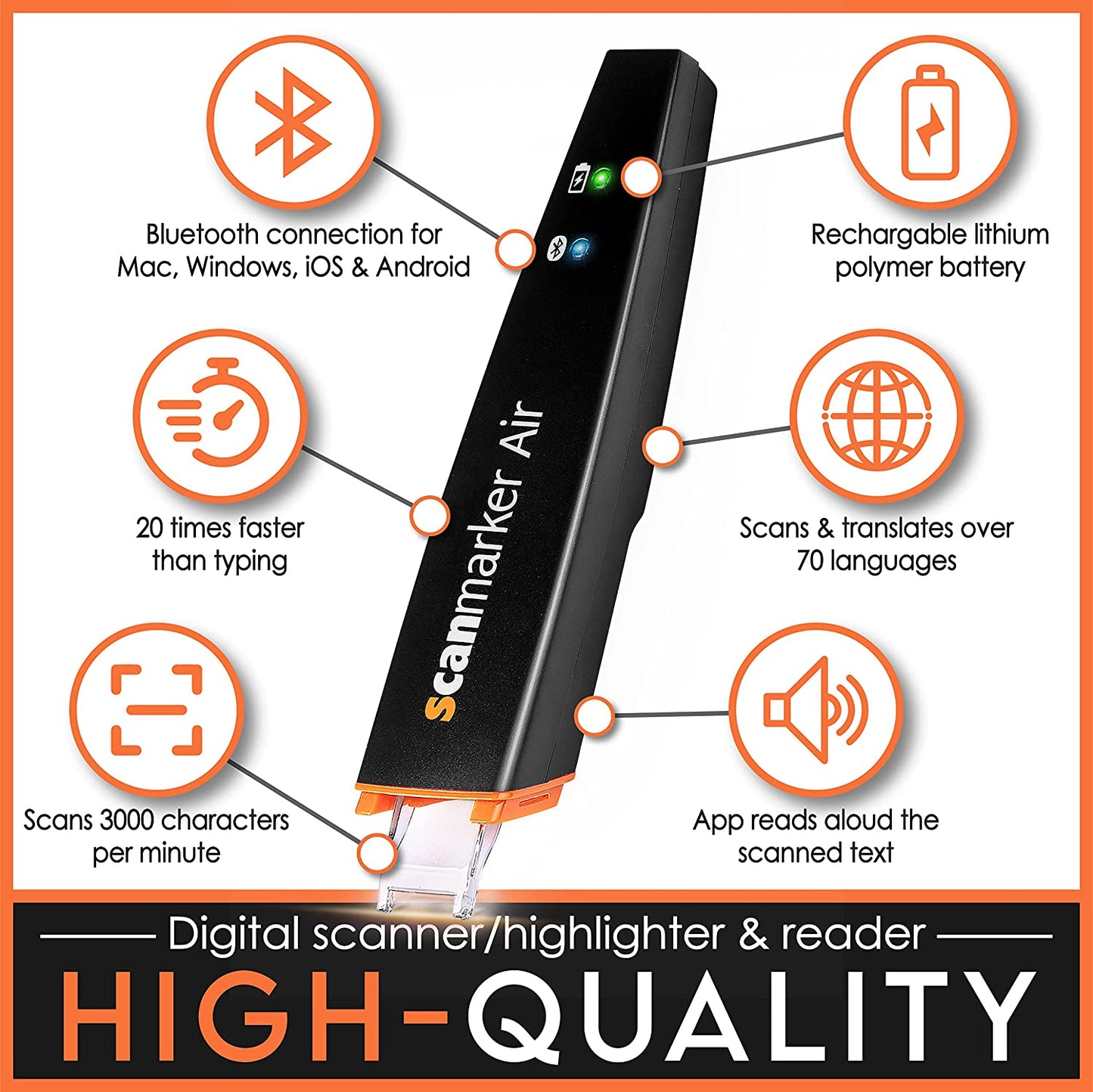 Air Reading Pen & Scanning Translator | Multilingual Support for Dyslexia, Educators, and Professionals - Compatible with Mac, Windows, iOS & Android
