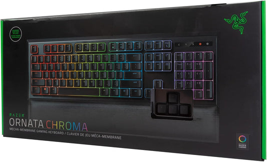 Ornata Chroma Gaming Keyboard with Hybrid Mechanical Key Switches, Customizable RGB Lighting, Individually Backlit Keys, Detachable Wrist Rest, and Programmable Macros