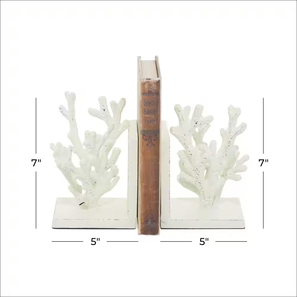 White Metal Coral Bookends (Set of 2)