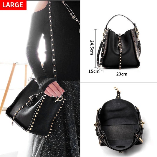 Genuine Leather Bags Women Rivet Crossbody Bags Women Causal Messenger Shoulder Bag Luxury Handbags Brands Designer Famous Bags