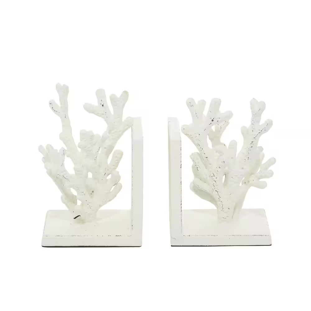White Metal Coral Bookends (Set of 2)