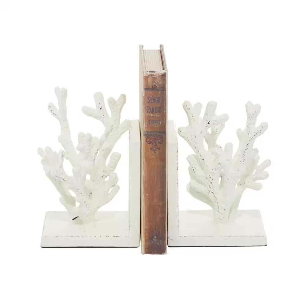 White Metal Coral Bookends (Set of 2)